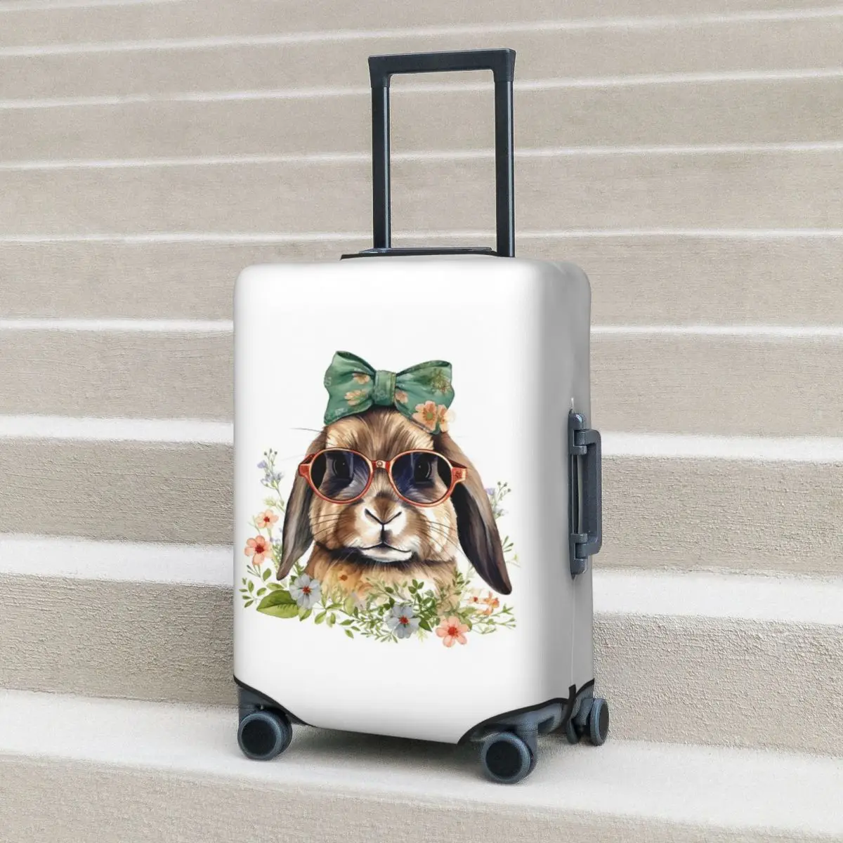 

Easter Rabbit With Sunglasses Funny Design Suitcase Cover Protection Elastic Trip Luggage Protector Covers for 18-32 Inch
