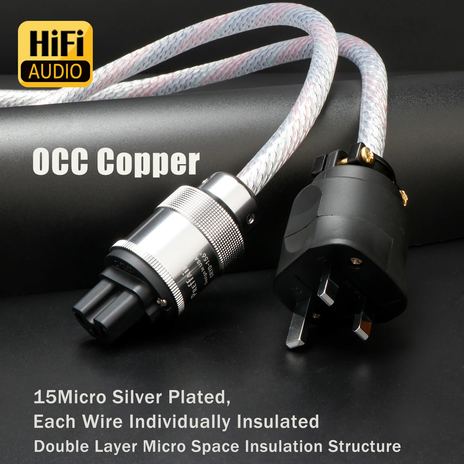 Hifi OCC Copper Power Cord Cable Audiophile EU/US/AU/UK Power Plug IEC C15 320 Female Power Connector for Amplifier Audio