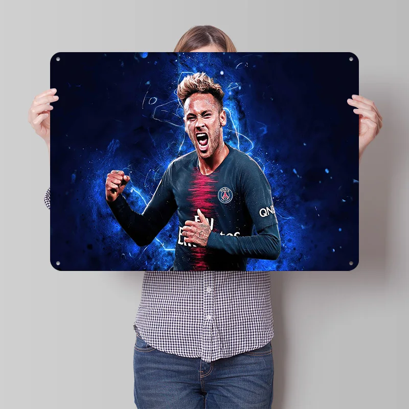 Neymar Jr. Football Poster Customized Vintage Metal Signs Wall Art Retro Tin Plaque for Soccer Fans Coffee Bar Accessories Decor