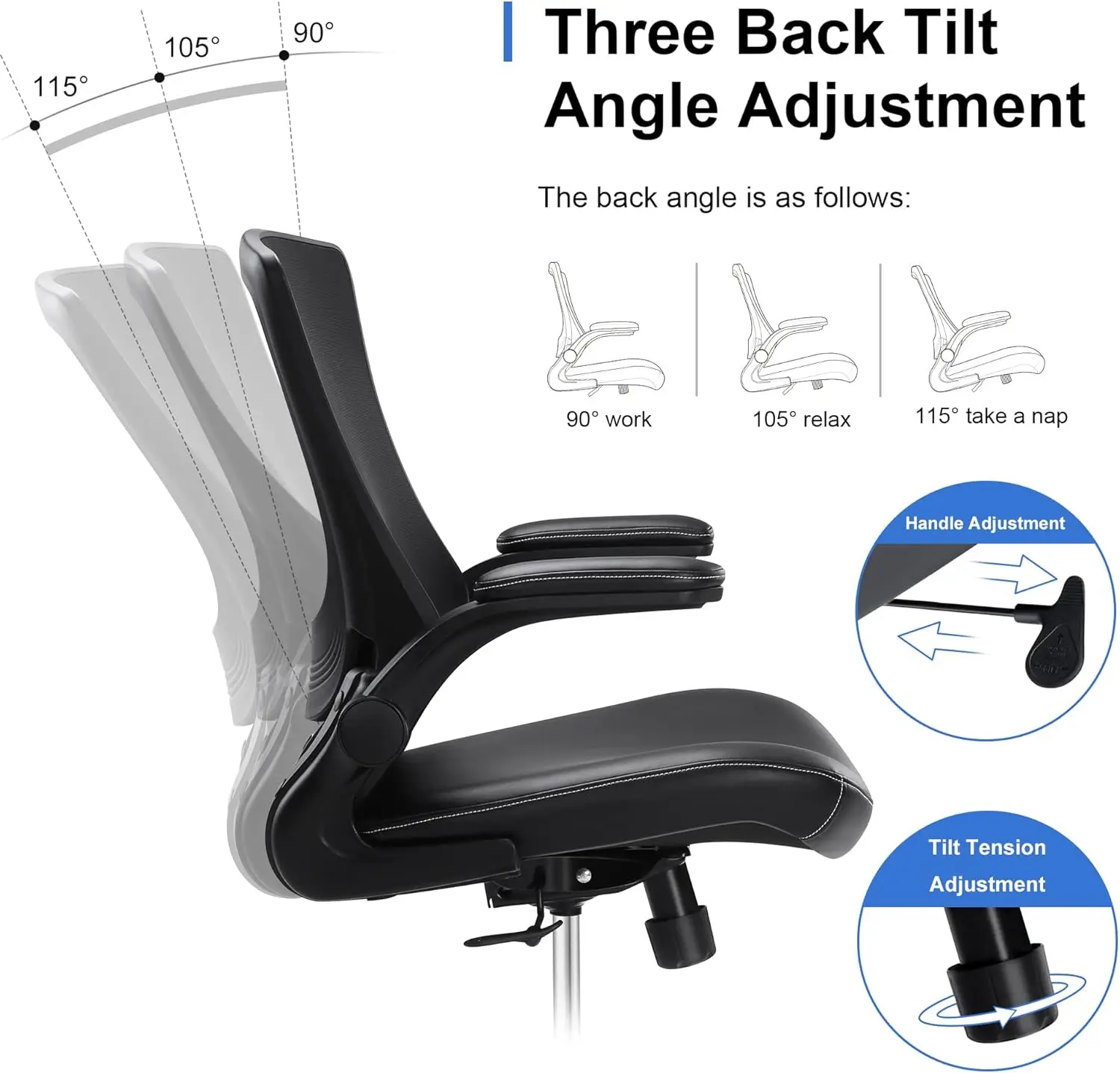Tall Office Chair for Standing Desk, PU Leather Recline with Foot Ring & Adjustable Lumbar Support