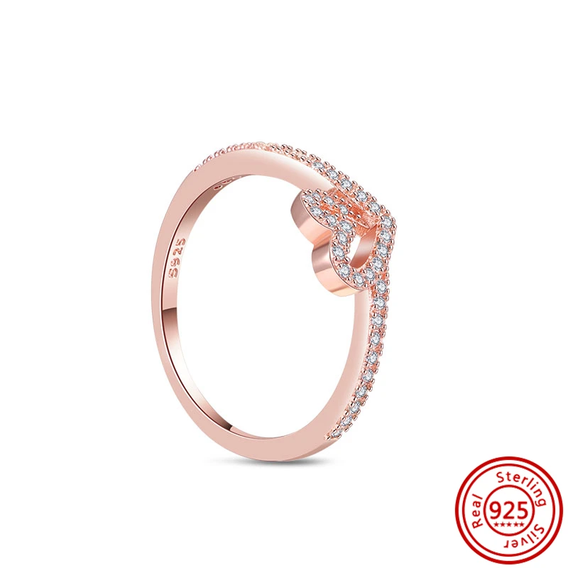 Anillo de Plata de Ley 925 de la nueva serie de oro rosa, exquisito anillo de dedo de circón, joyería fina para mujer, regalo de compromiso de boda de lujo