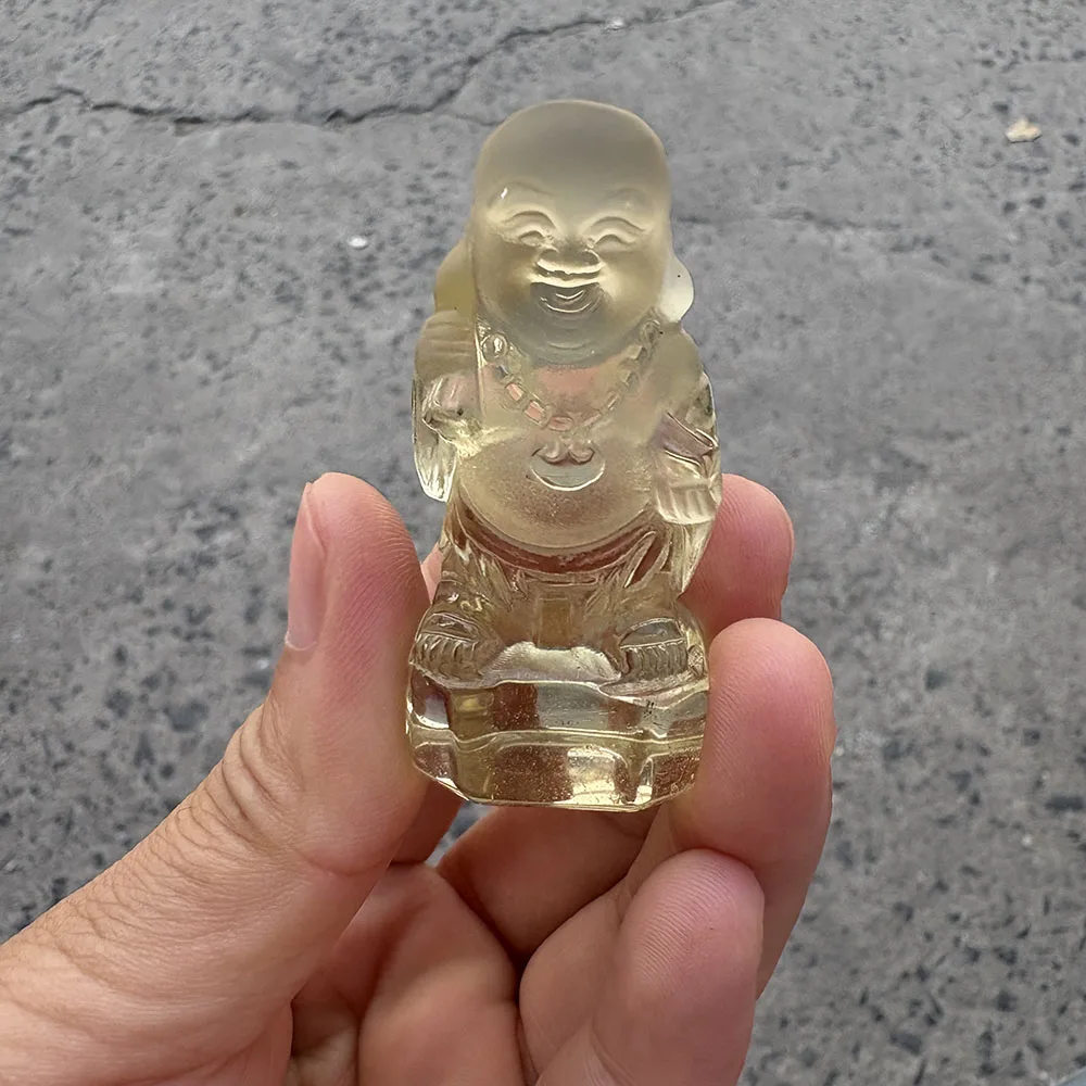 Custom Handcrafted Natural Citrine Laughing Buddha Figurine - Gemstone Buddha Statue Tabletop Decor for Healing view 4