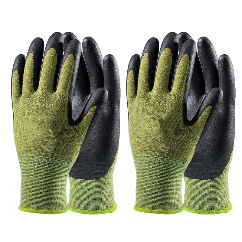 logo custom Environmentally Friendly nitrile coated Garden Bamboo work Glove for pruning, planting