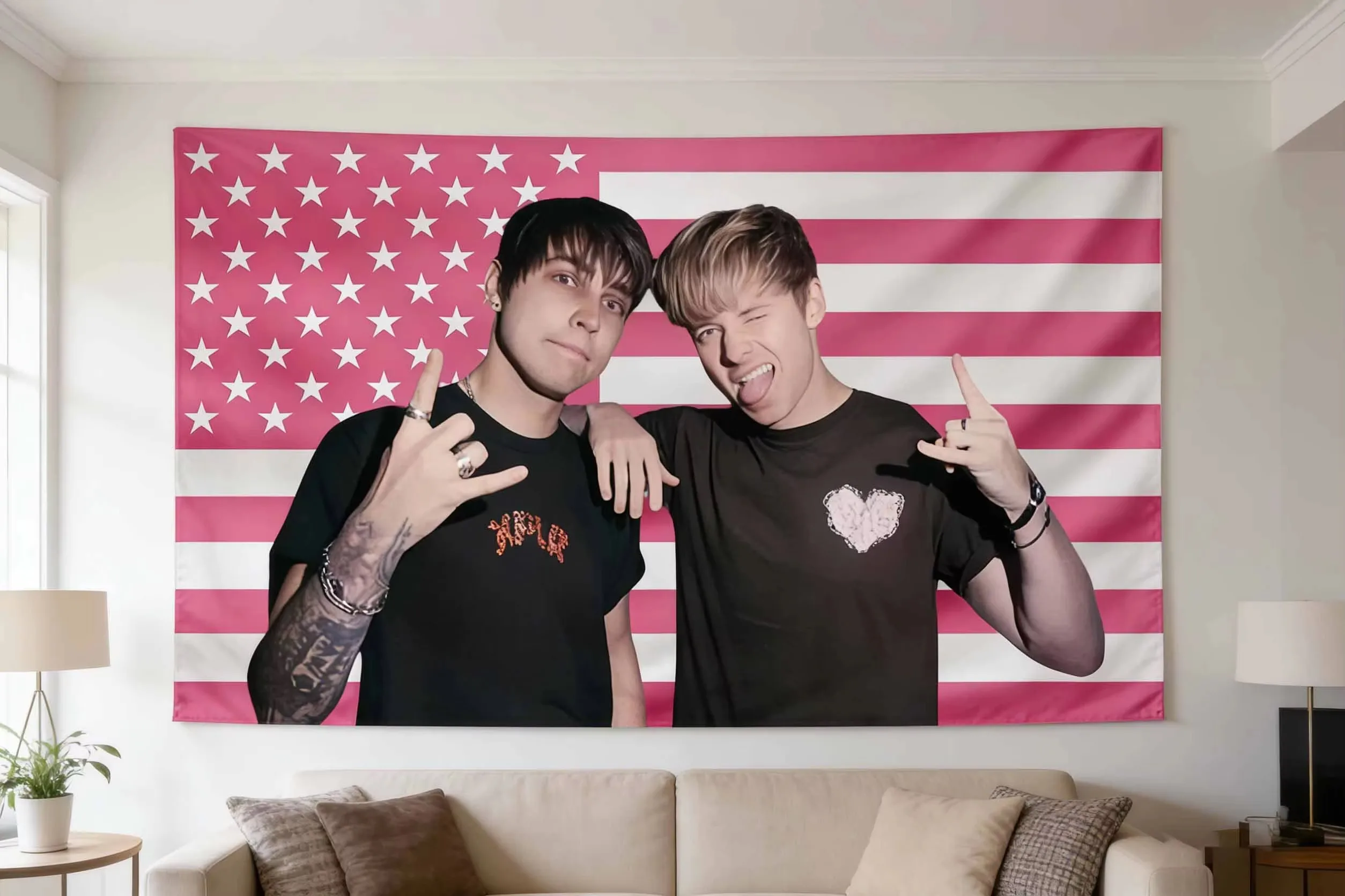 Sam Colby J-Jake Johnnie Pink Stars Tapestry, American Flag Wall Hanging for Bedroom Dorm College Fan Room Decor Gift