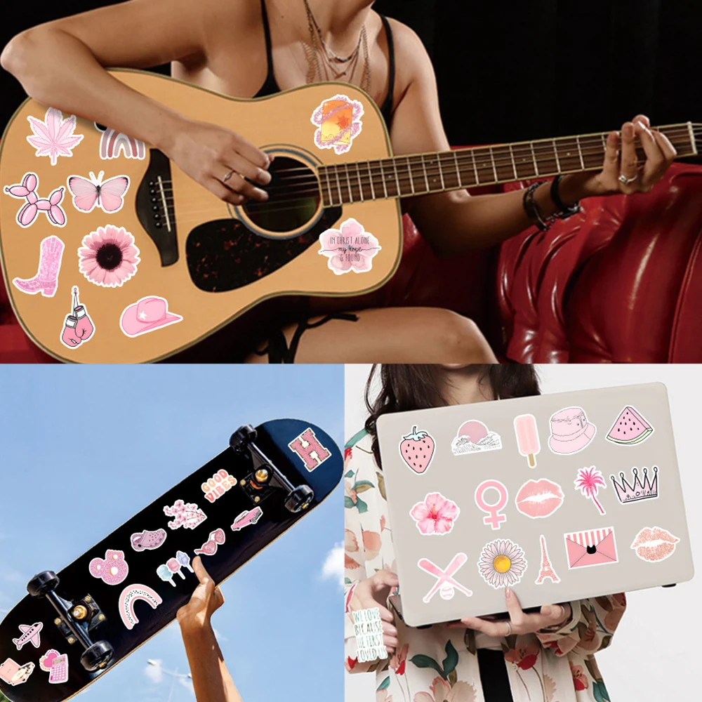 10/30/50PCS Cute Pink Style VSCO Sticker Ins Decals Decoration DIY Laptop Suitcase Skateboard Guitar Cool PVC Sticker Toy Gift