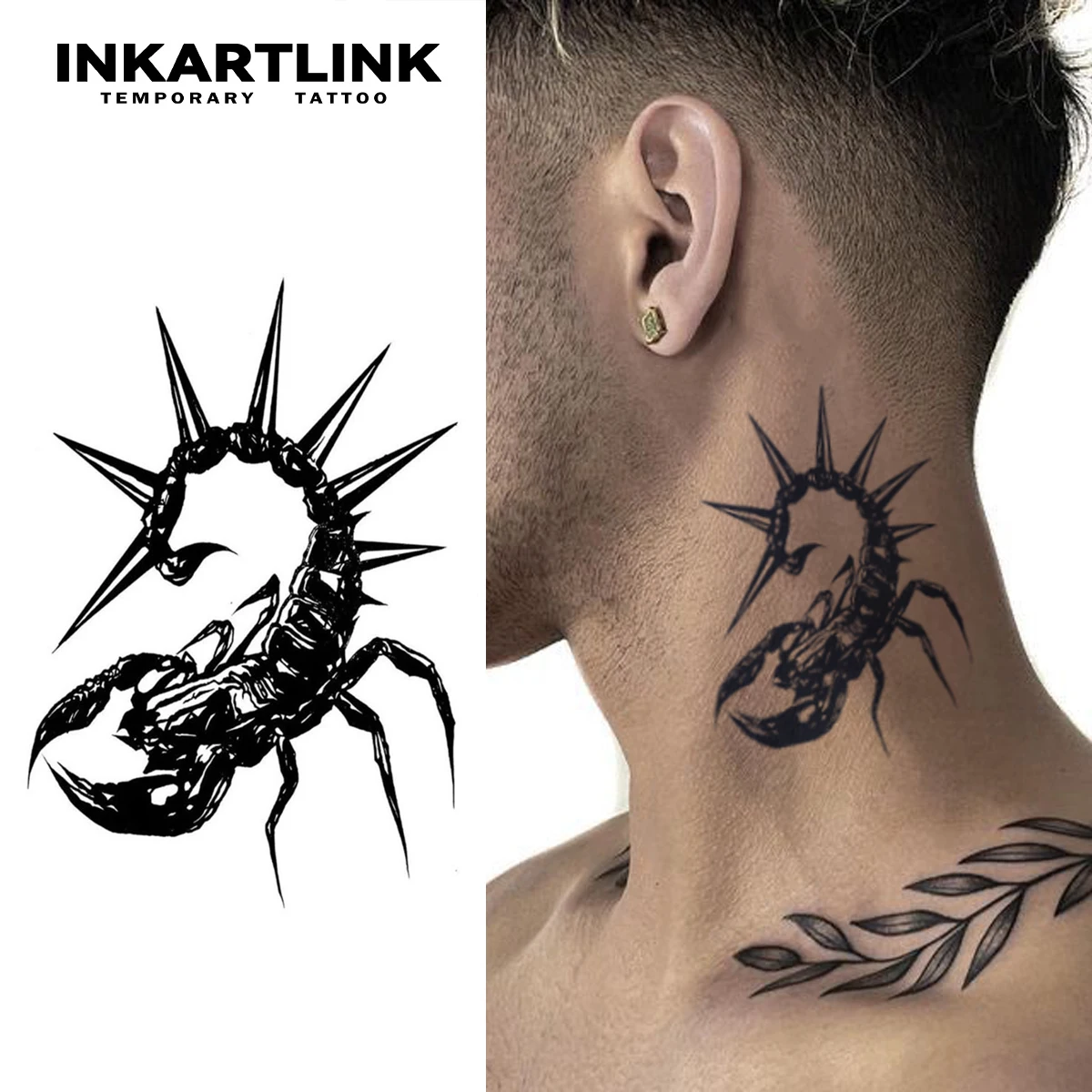 INKARTLINK Skorpion Tattoo Patch |   Europäische und amerikanische Dark-Serie, wasserdicht für 15 Tage |   Stereoskopischer 3D-Heckspike-Effekt