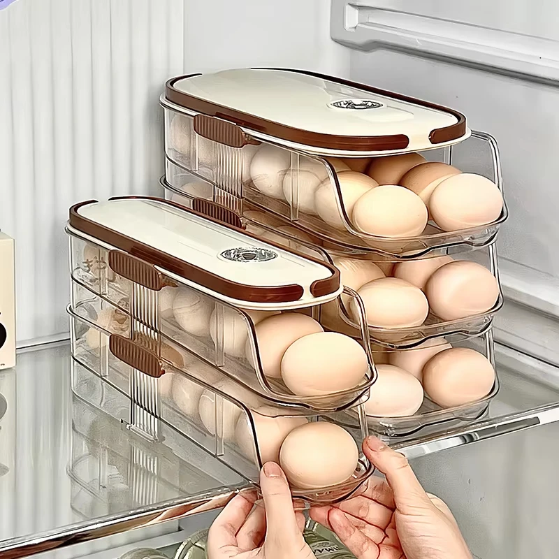 Egg Storage Box for Refrigerator Storage Organization Food-Grade Rolling Container for Storing Food Egg Storage Rack with Shelf