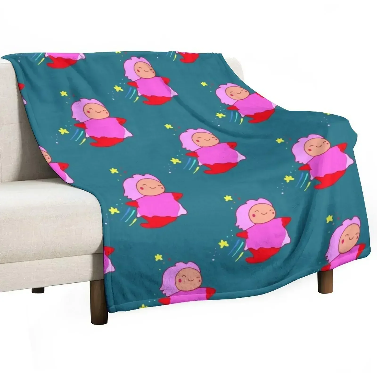 

Anime Fish Girl Throw Blanket Polar heavy to sleep Blankets