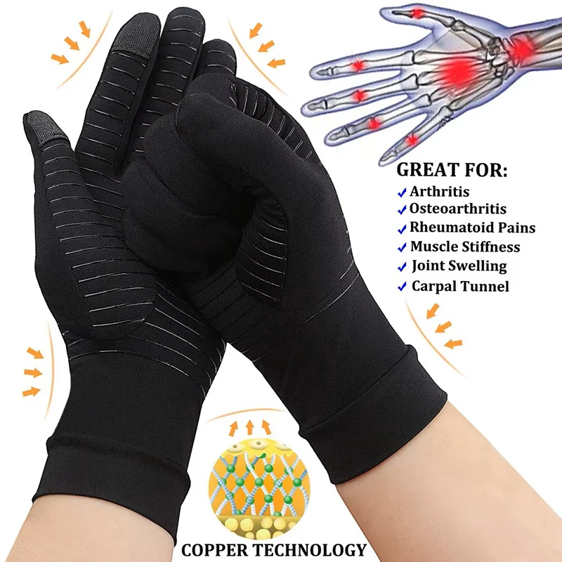 1Pair Copper Arthritis Gloves for Hand Pain Relief, Rheumatoid Osteoarthritis, Swelling, Carpal Tunnel, Compression Gloves