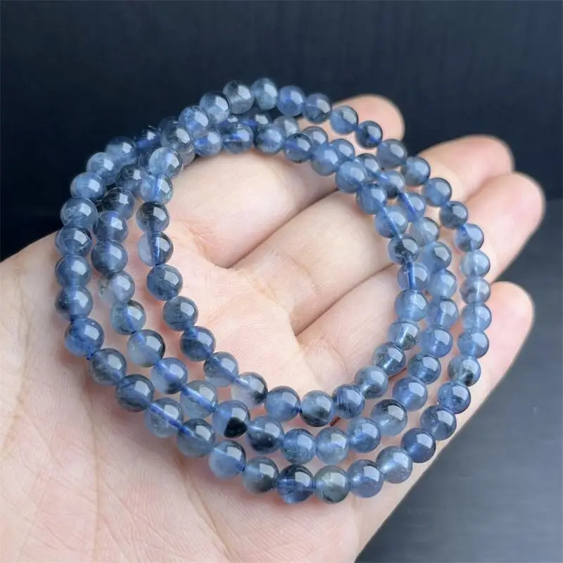 6MM Natural Aquamarine Triple Circle Bracelet Fashion Crystal Jewelry Bangle For Women Healing Holiday Gift 1PCS