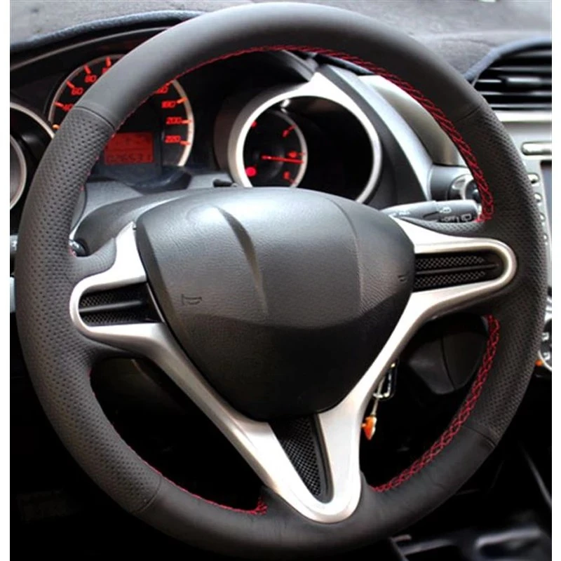 Non-Slip Leather Car Steering Wheel Cover For Honda Fit Jazz City 2009-2013 Insight 2010 2011 2012 2014 Car Accessories