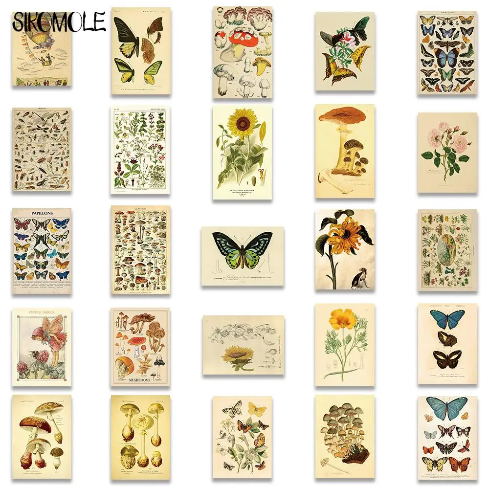 10/30/50PCS Retro Plant Insect Flower Art Stickers Mushroom Animals DIY Kids Laptop Skateboard Suitcase Decals Graffiti Sticker