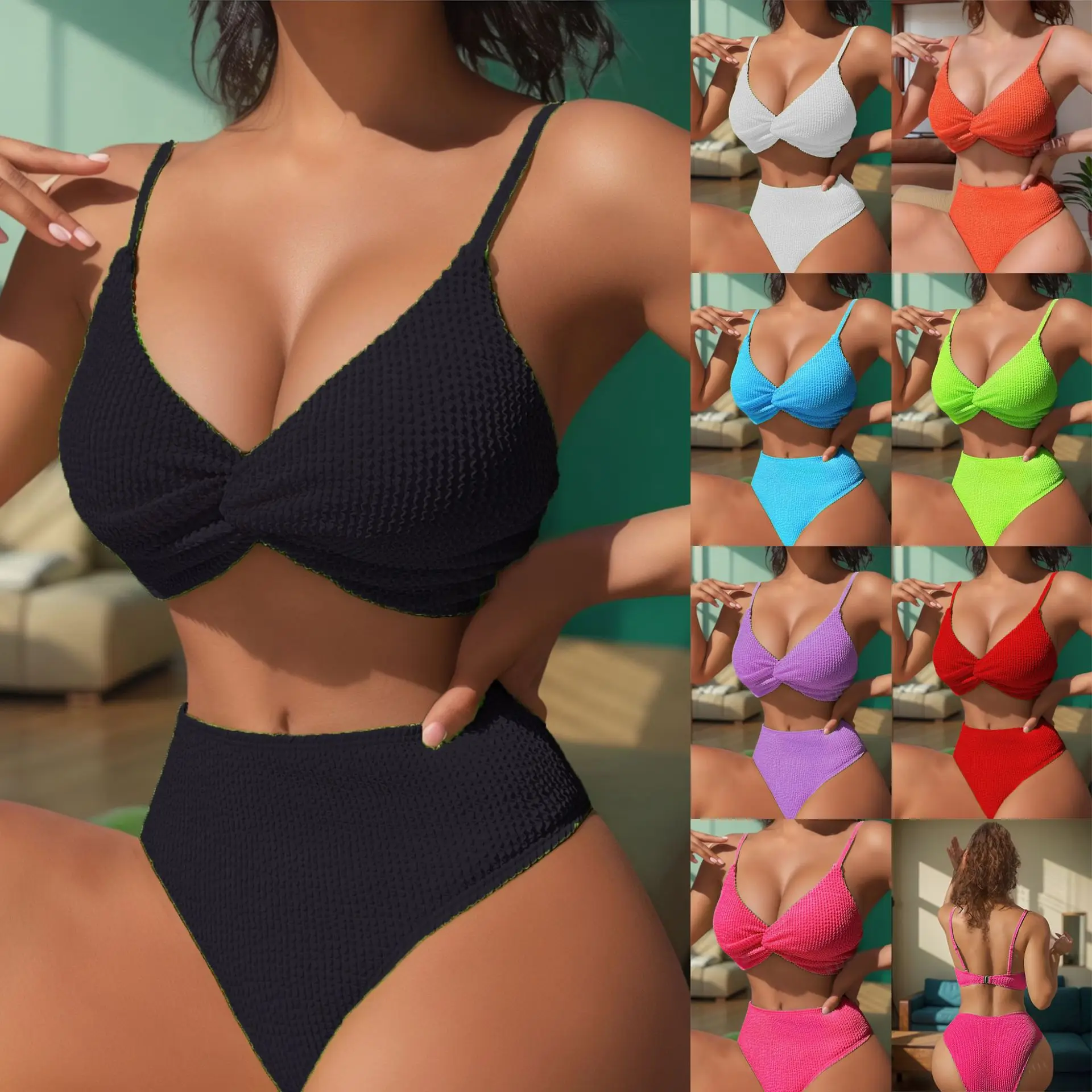 

2025 new swimsuit bikini sexy solid color split suit swimsuit women's bikini