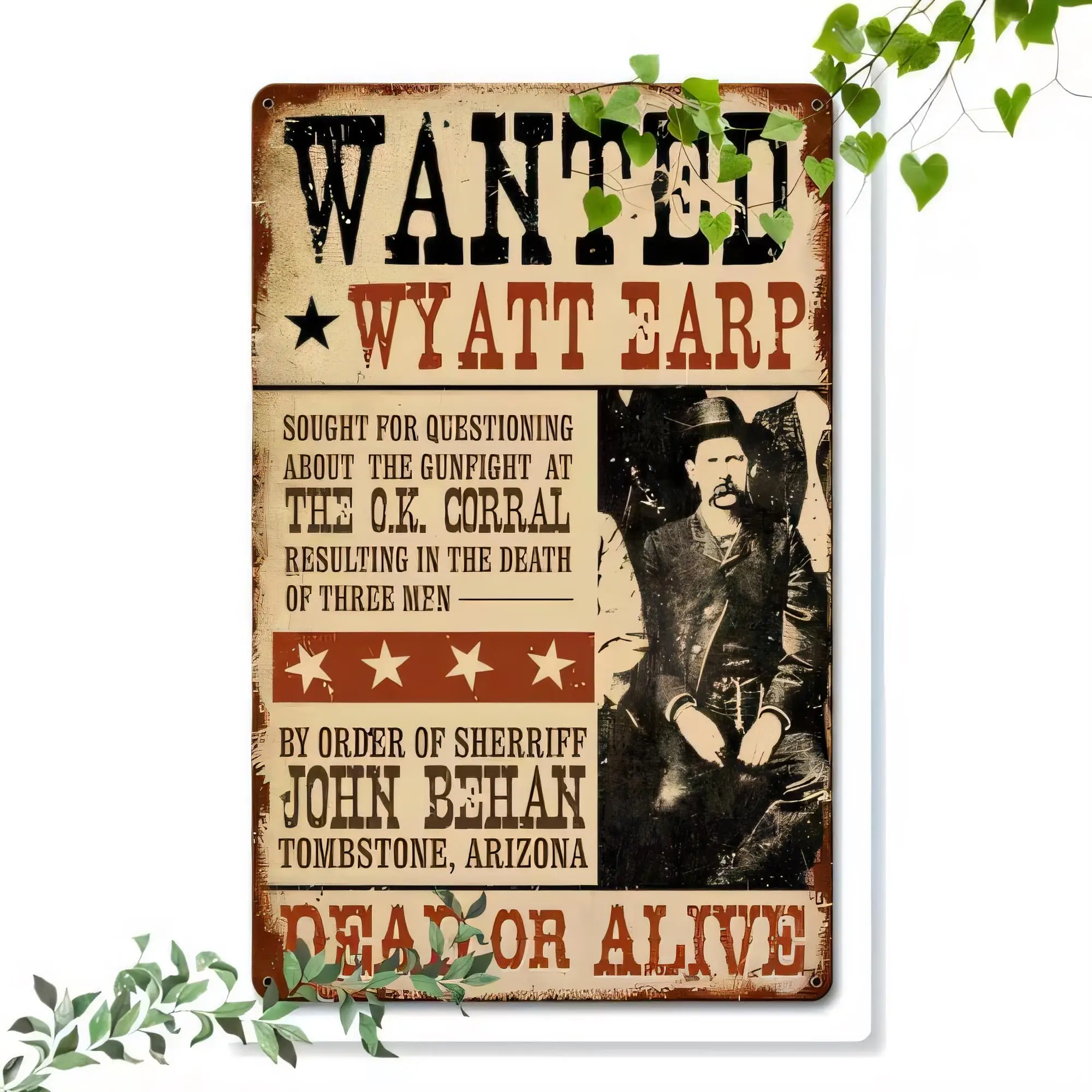 Tin Sign Vintage Western Wanted Dead Or Alive Metal Plaque Cowboy Sheriff John Barhan Retro Rust Style Wall Decor for Bar Pub Ga