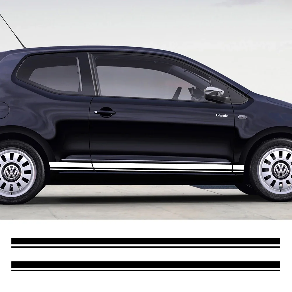 Car Side Skirt Stickers Racing Stripes Exterior Decor Vinyl Decals Accessories For Volkswagen Up Hatchback Eco VW Cross up Mii