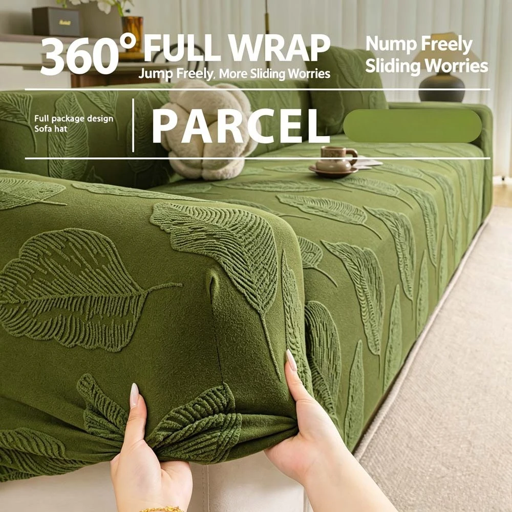 Luxury Sofa Cover Leaves Pattern Non-Slip Universal Stretchable Couch Slipcover Wrinkle-Free Furniture Protector for Living Room