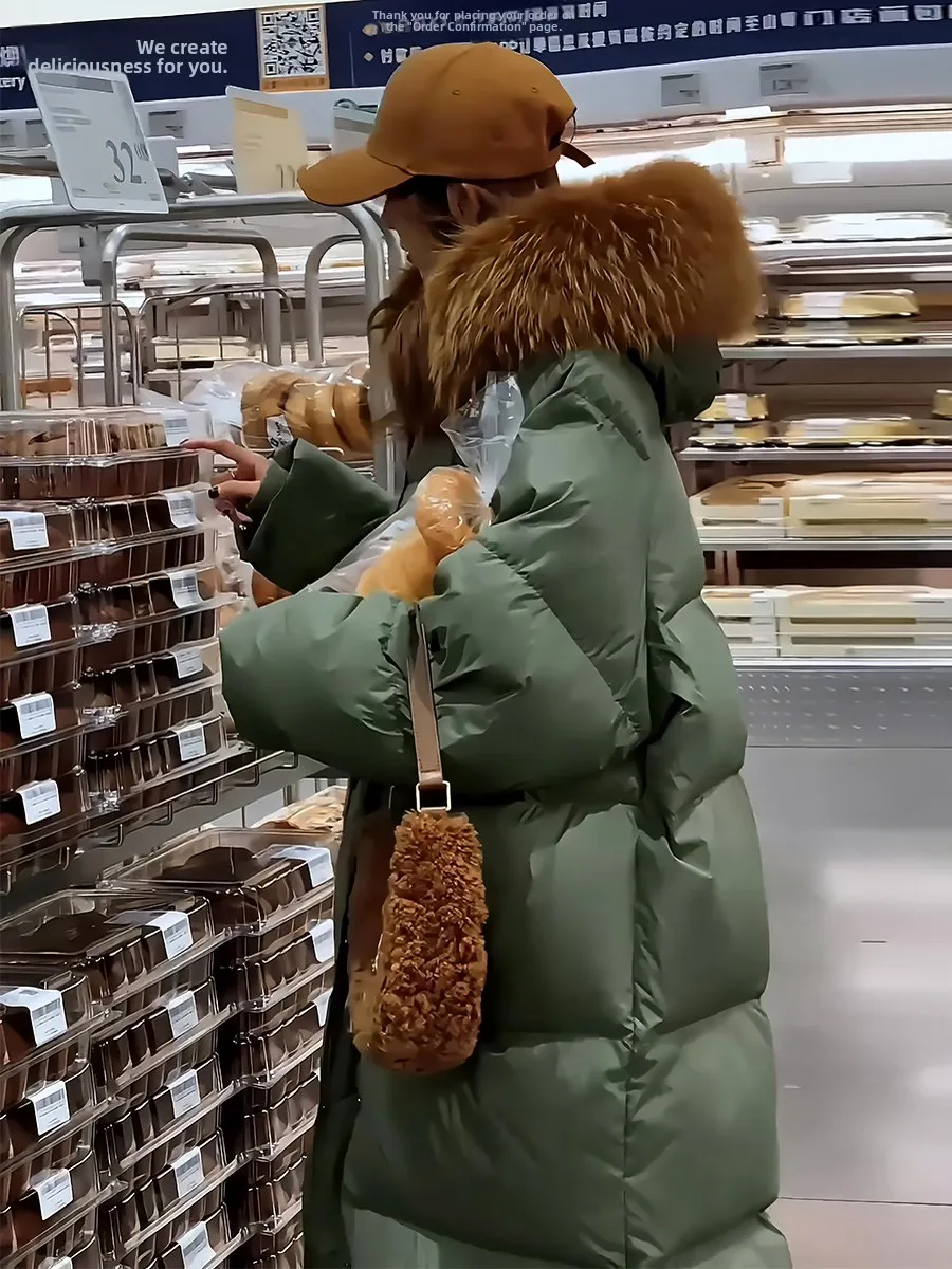 Piumino lungo da donna Jaet 2024 Inverno Nuovo Sle Pendolarismo Sle Bianco Du piumino Collo di pelliccia Cappotto Trendy Pigro High-End F...