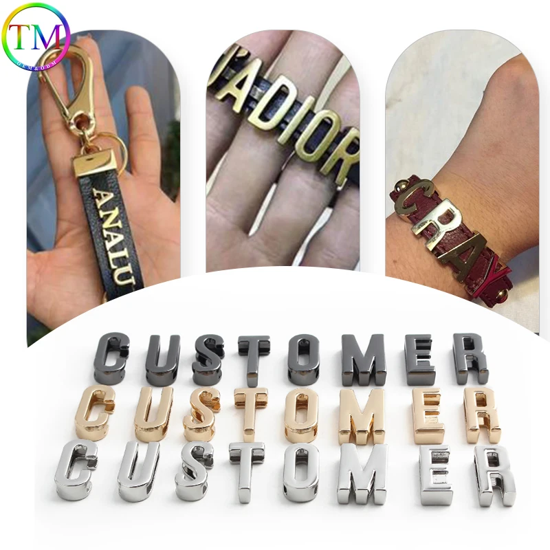 Metal A-Z Alphabet Solid Plain Slide Letter Bead Lettering Pet Collar/Chokers Craft Bridal Handbags Making Hardware Accessories