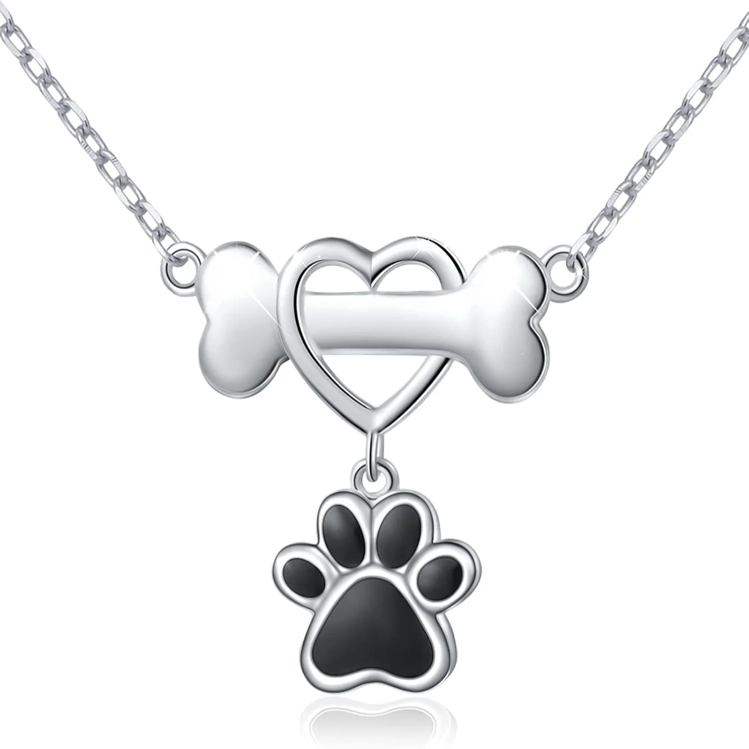 DAOCHONG 925  Silver Cute Paw Print Pendant Necklace for Women