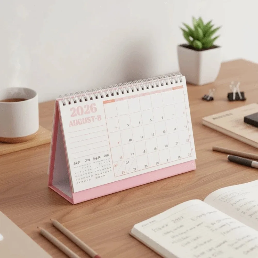 

Aesthetic 2026 Desk Calendar Coil Style Anti-splash Water Calendar Ornament Solid Color Manual Date Display Ornament Office