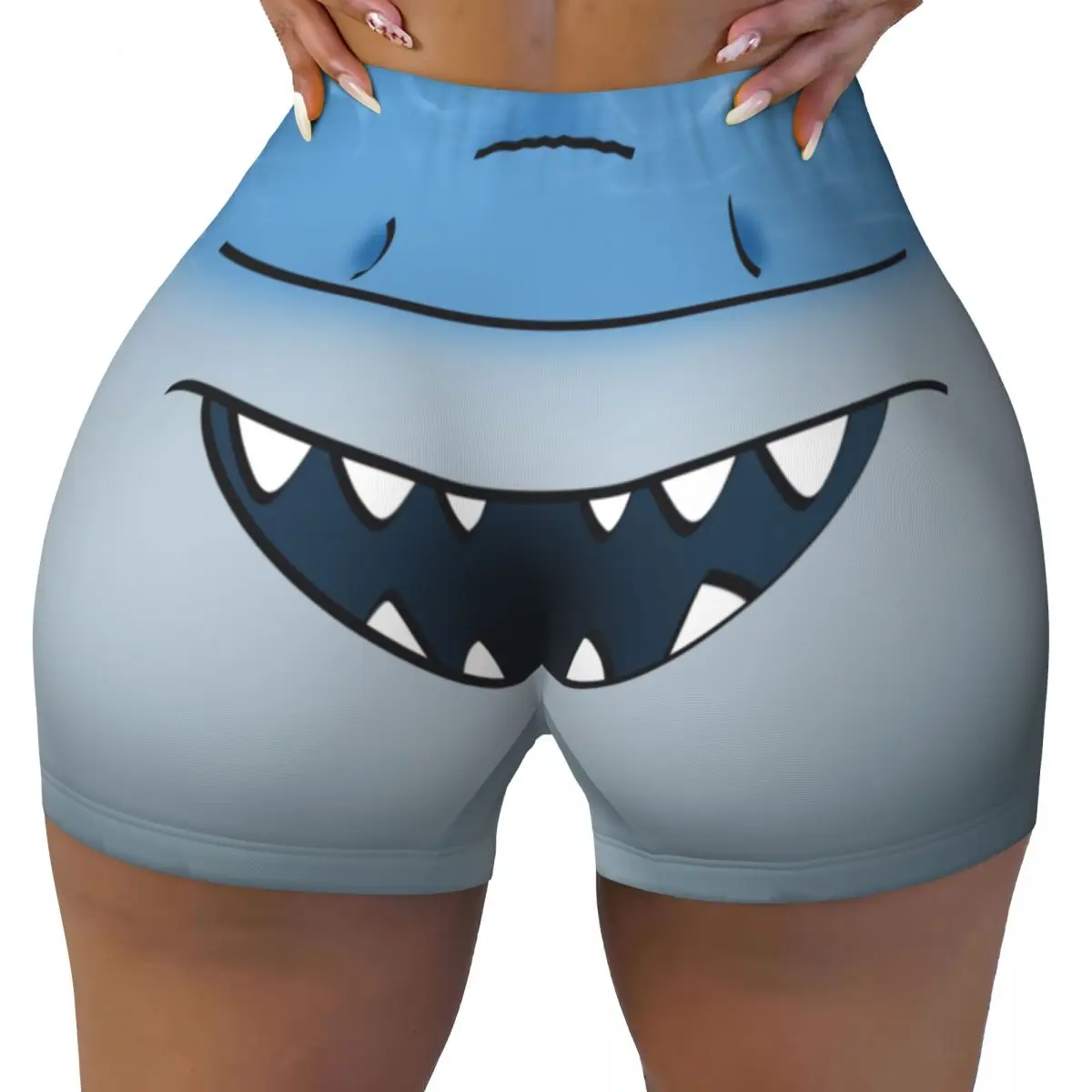 

Custom Shark Face Workout Biker Running Shorts Women's Gym Yoga Shorts