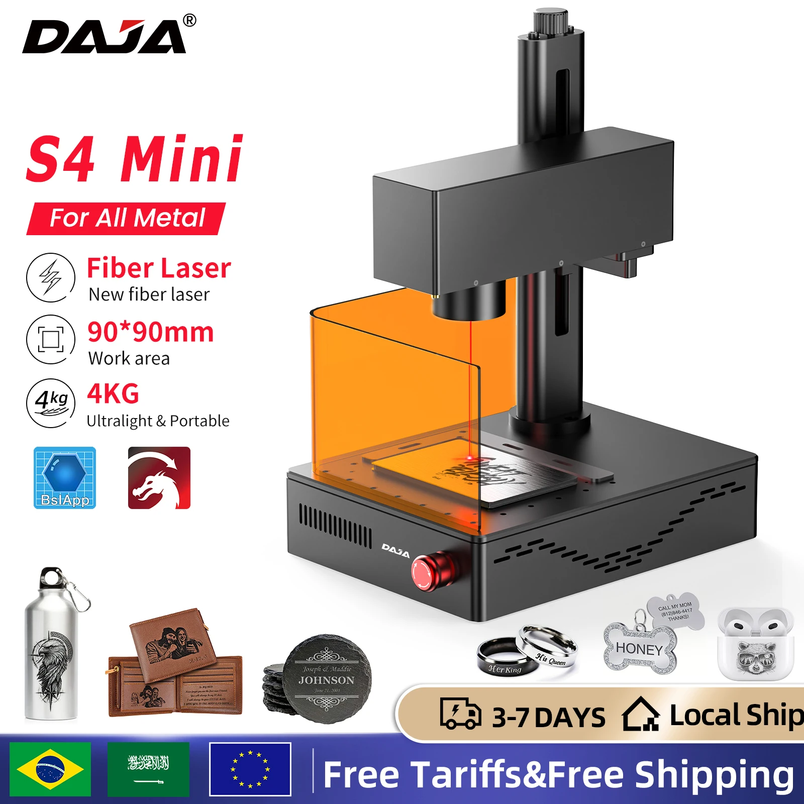 Máquina de Marcado Láser de Fibra Portátil DAJA MINI de Alta Precisión Industrial de 90*90 mm para TODO Tipo de Metal, Joyería, Cuero y Acrílico