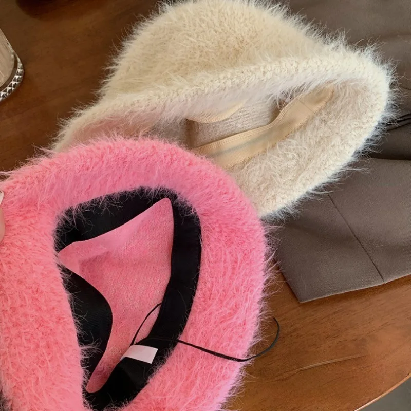 New Fluffy Faux Mink Fur Bucket Hat Women Korean Ins Blogger Plush Bucket Hat Autumn Girls Cute Fashion Winter Hat Panama Caps