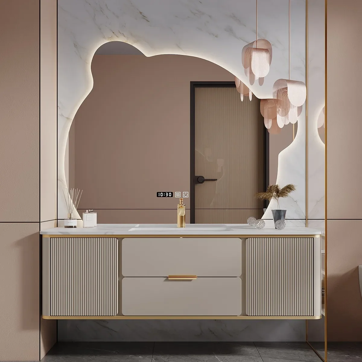 

45Light Luxury Solid Wood Modern Simple Smart Stone Plate Bathroom Cabinet Combination Bathroom Washbasin Washstand Wall Cupboar