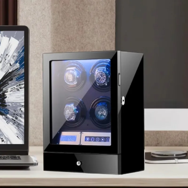 Automatic 2-Slot Touch Control Protective Watch Winder Box Piano Lacquer Finish Luxury Watch Storage Shaker Sleek Design Gift