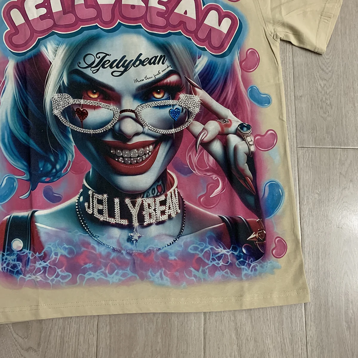 Streetwear-T-Shirt mit Charakter-Print und Glitzerdiamanten, Kurzarm, Rundhalsausschnitt, Baumwolle, Sommer-T-Shirts, Oversize für Männer und Frauen – Detail 5