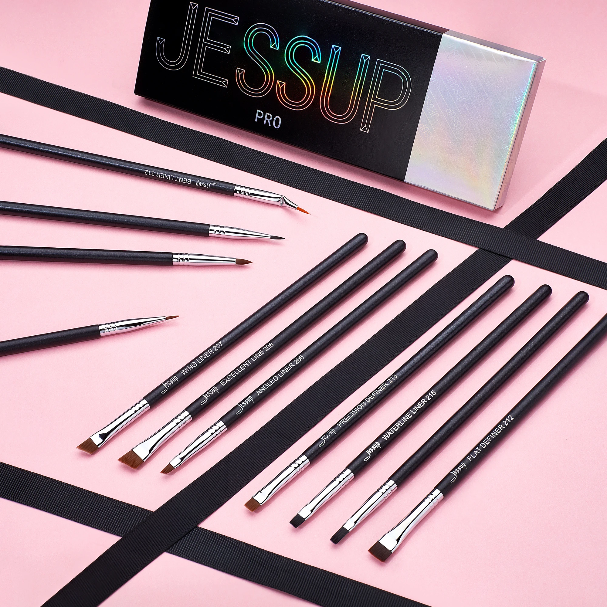 Jessup Eyeliner Brush Set,Eyebrow Brush set,Lip Brush set, Eye liner Angled Flat Definer Bent Pencil Point Brow T324