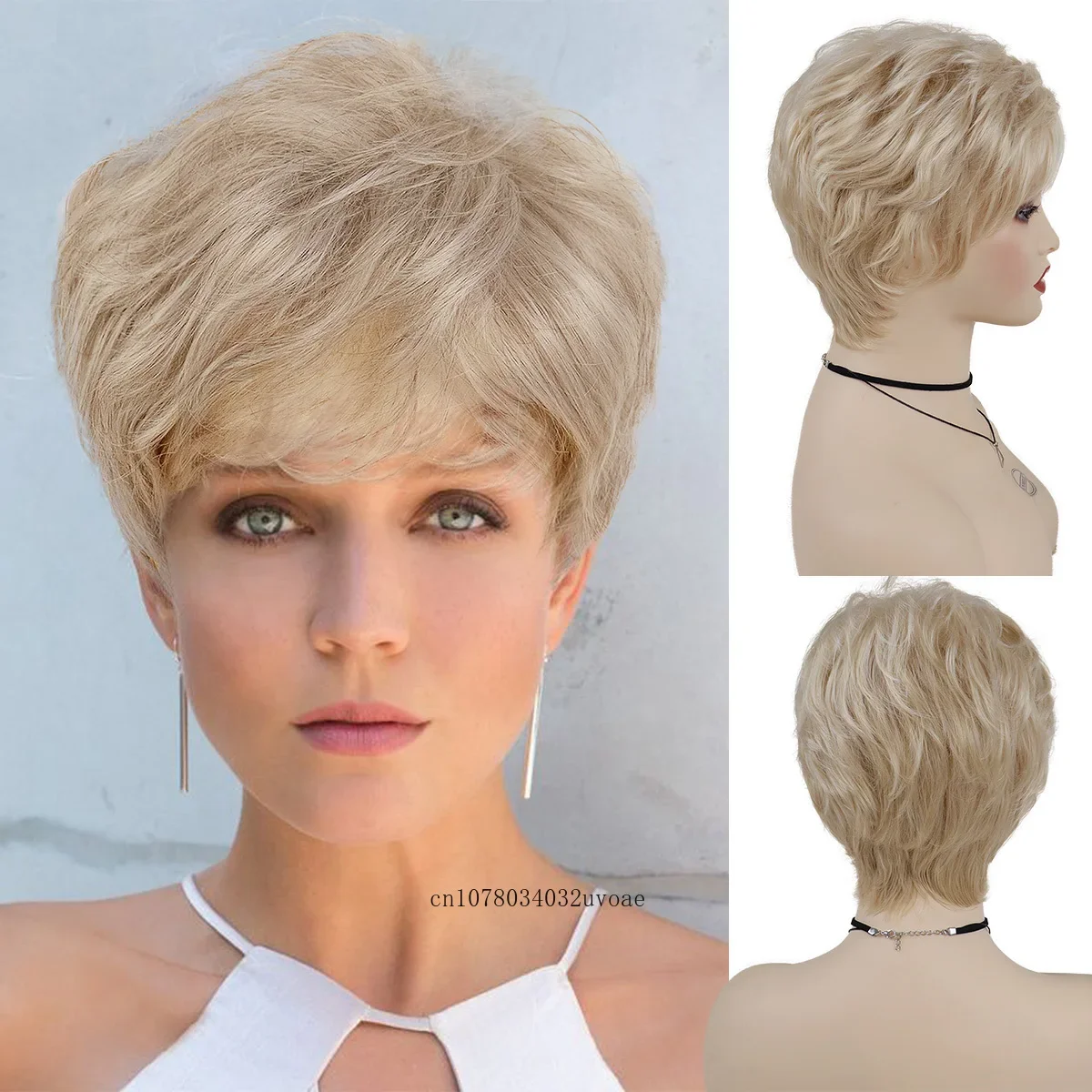 Synthetic Hair Blonde Pixie Cut Wigs for Women Short Haircuts Natural Wigs Old Lady Wig Granny Casual Blanche Wig Daily Costume