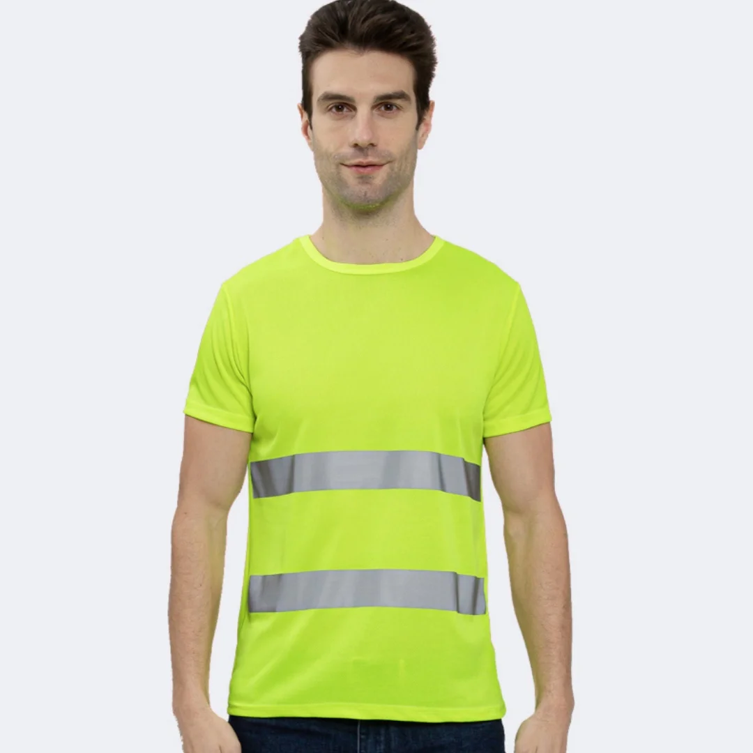 Round Neck Reflective Vest Collarless T-shirt Construction Site Fluorescent Short Sleeved T-shirt Cycling Outdoor Safety Suit