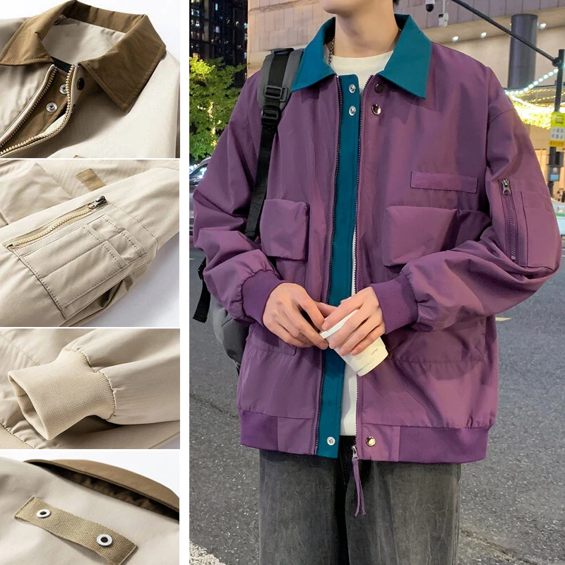 

New Unisex Purple Color-Block Stand Collar Jacket - Waterproof Windproof Urban Outdoor Coat (Spring/Fall)​ M-4XL