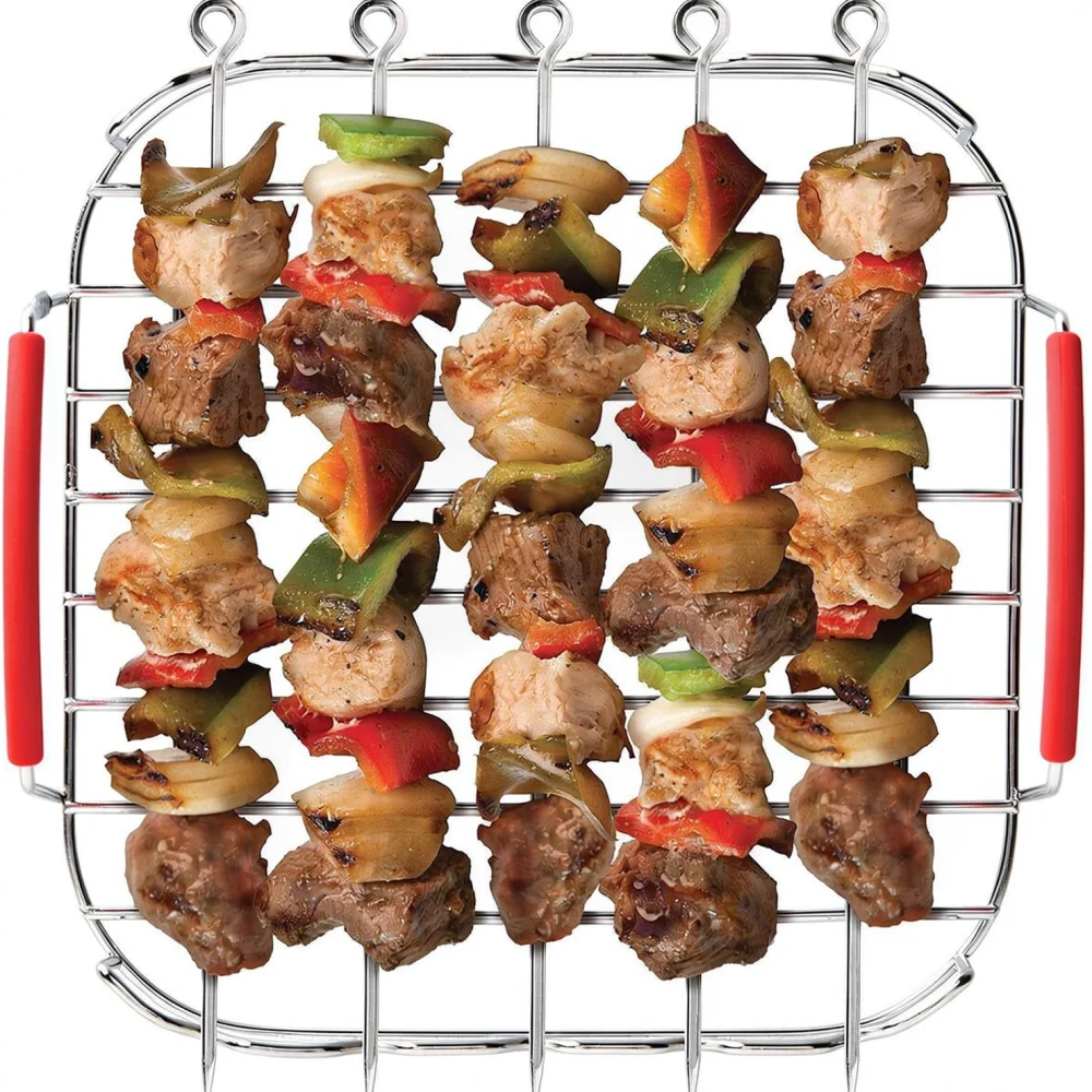 9 Inch Square 5 Pin Skewer Stand Air Fryer Accessory For For Instant Pot Kitchen Cooking Tool Metal Food Holder Rack