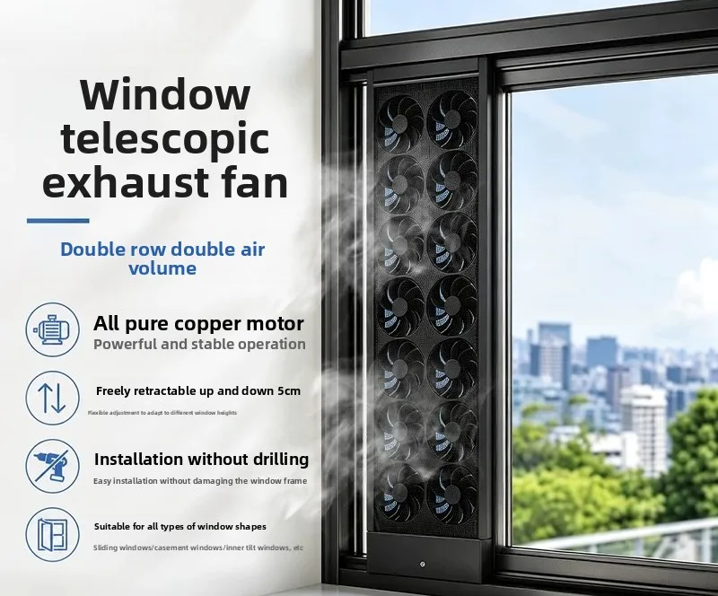 Window Exhaust Fan No Drill Glass Mount Smoke Extractor Strong Quiet Airflow Ventilation for Home Kitchen