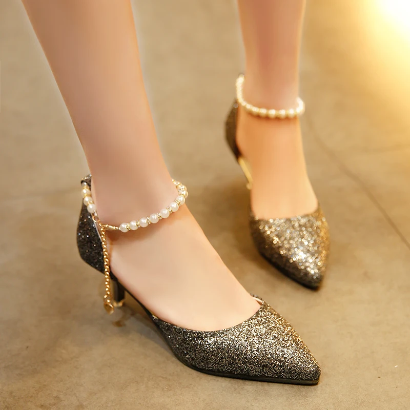 Sandals Women Summer 2024 New Korean Version of All Matching Pearl One Word Buckle Pointed Sexy Stiletto Heels Single Shoes