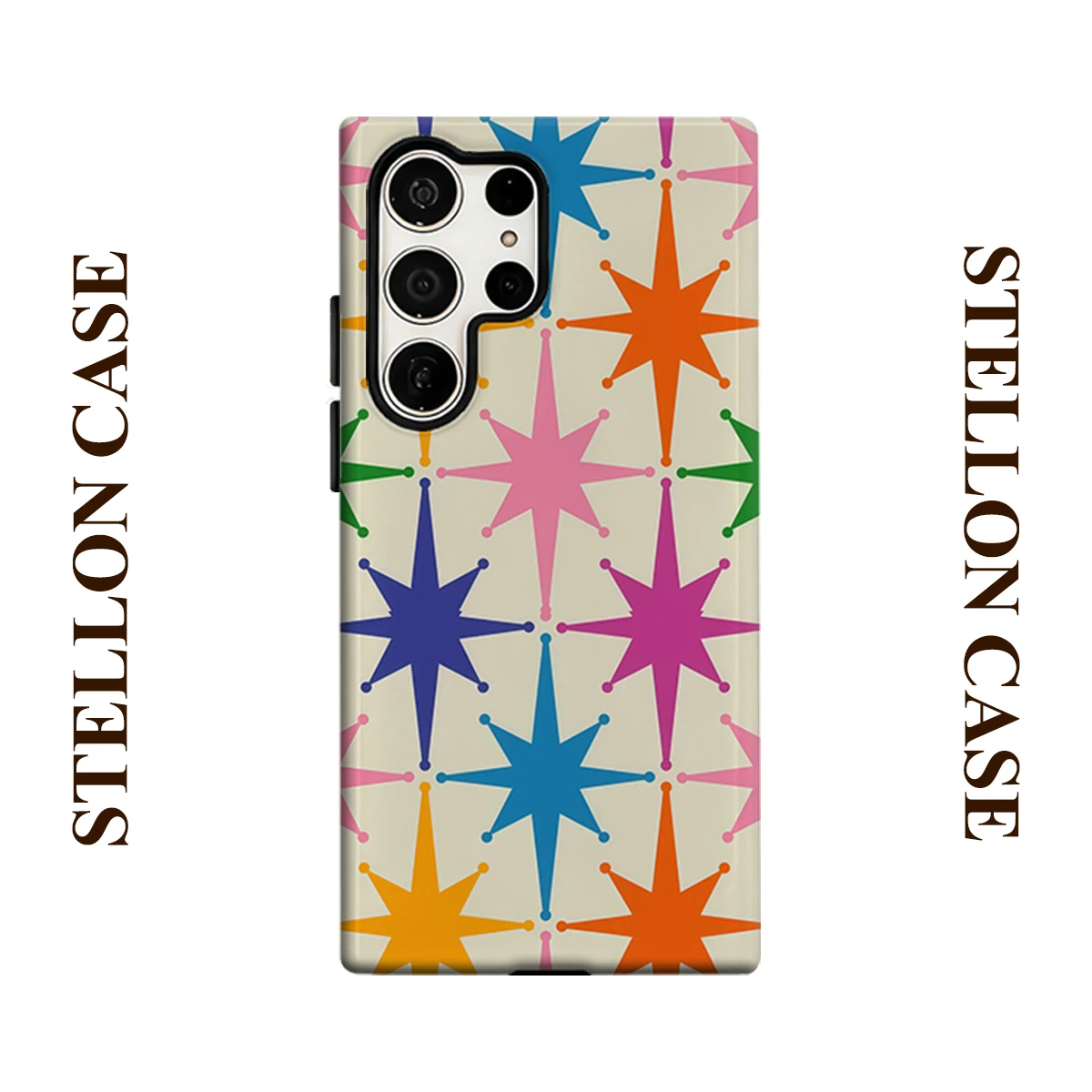 Colorful Star Grid Glossy Double Layer Shockproof Phone Case For Samsung Galaxy S25 Ultra S24 Plus S23  Ultra Hard Back Cover
