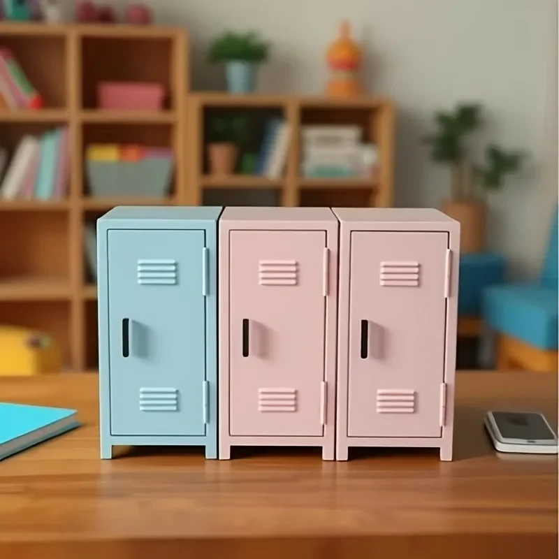 Pink Lavender Small Cabinet Metal Desktop Cute Storage Girl Locker Organizer Table Decor Kawaii Desktop Storage Cabinets Ins