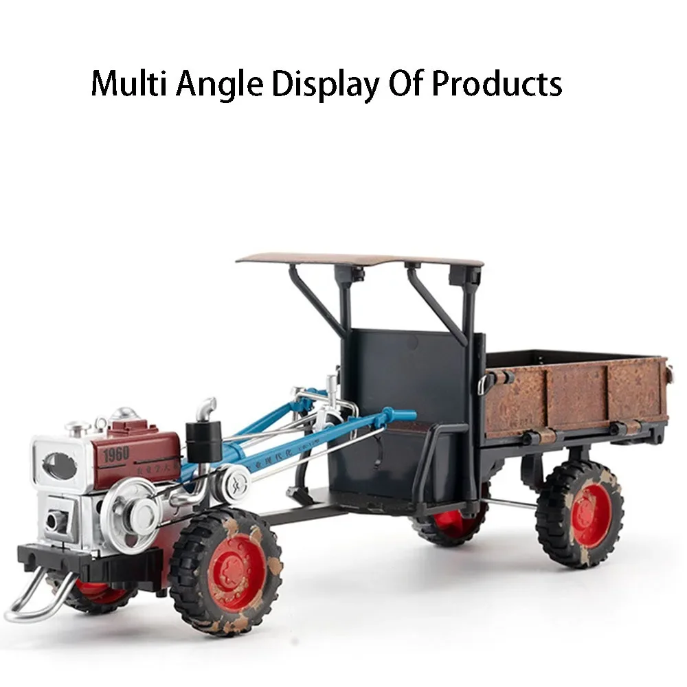 1:24 modelo de trator retrô em miniatura, brinquedos, liga fundida, veículos agrícolas, som, luz, pneus de borracha, modelos de ornamento, presentes para crianças