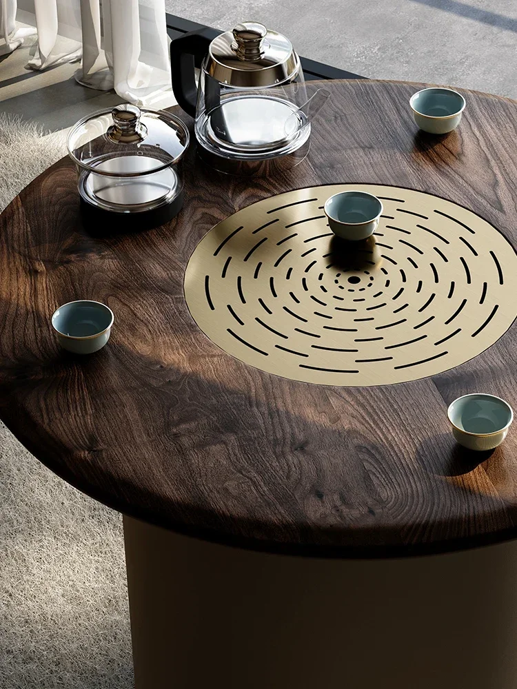 Round Tea Table Solid Wood Modern Home Balcony Mobile Small Tea Table Automatic Water Feeding Integrated Tea Cart