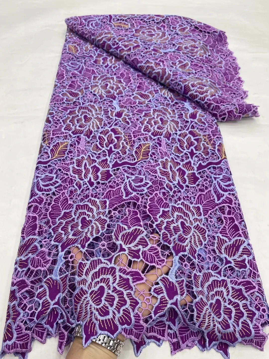 

Purple African Guipure Lace Fabric 2024 High Quality Nigerian French Voile Mesh Cord Lace Fabric For Women Dress Sewing LDP24125