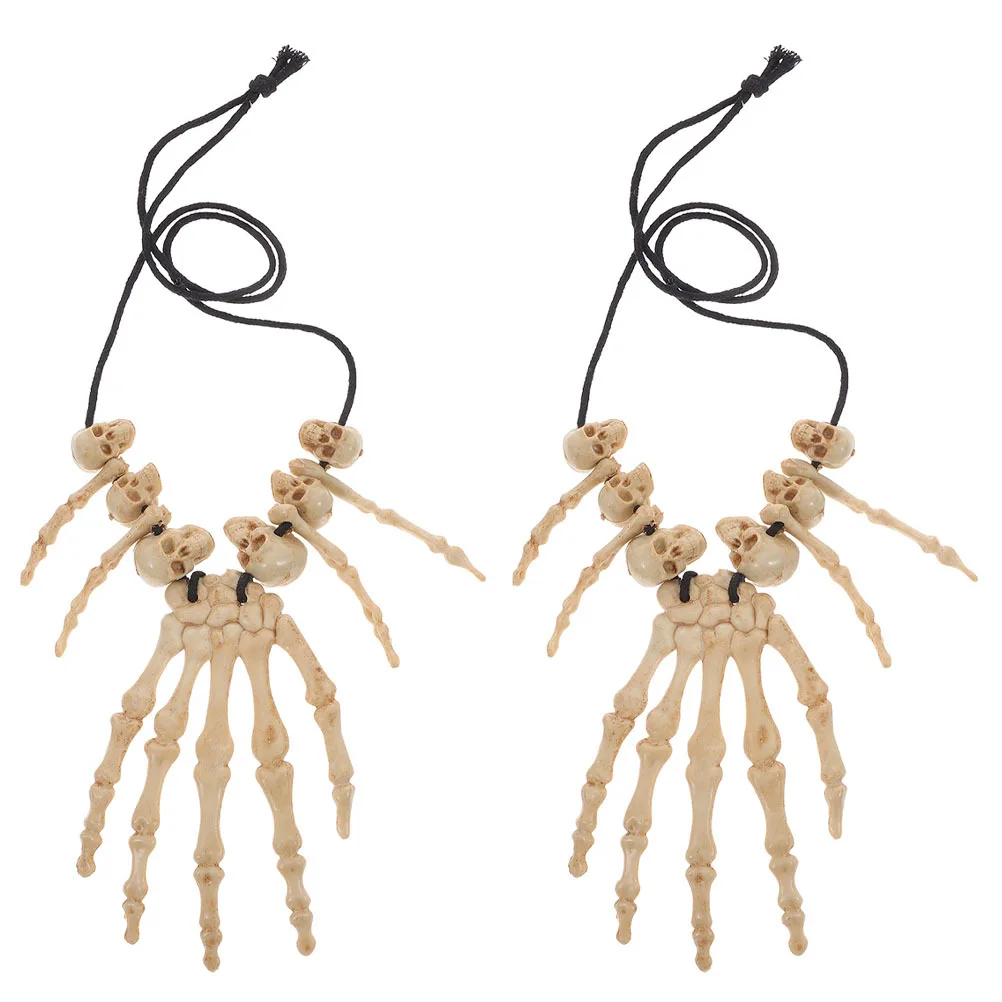 

2 шт., подвеска в виде головы черепа и ручной кости, ожерелье из смолы, винтажный потертый дизайн, украшения на Хэллоуин для костюмированной вечеринки, одежда унисекс