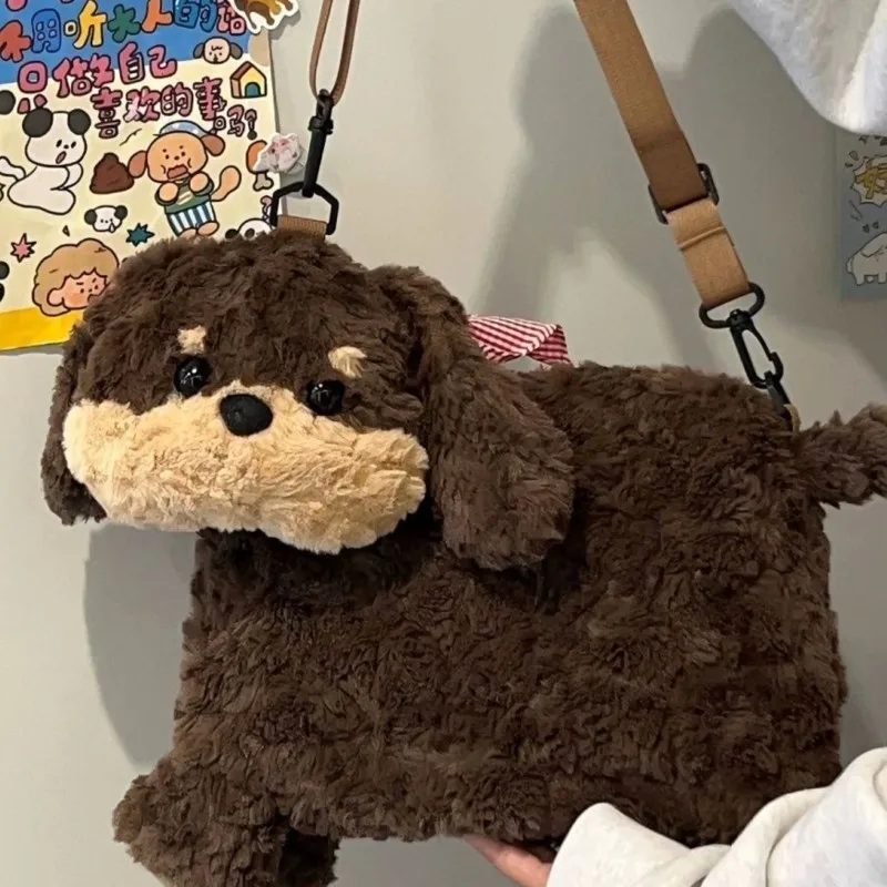 Cute Plush Dachshund Handbag Women Cartoon Horizontal Square Large Capacity Shoulder Bag Ladies Portable Fashion Crossbody Bags