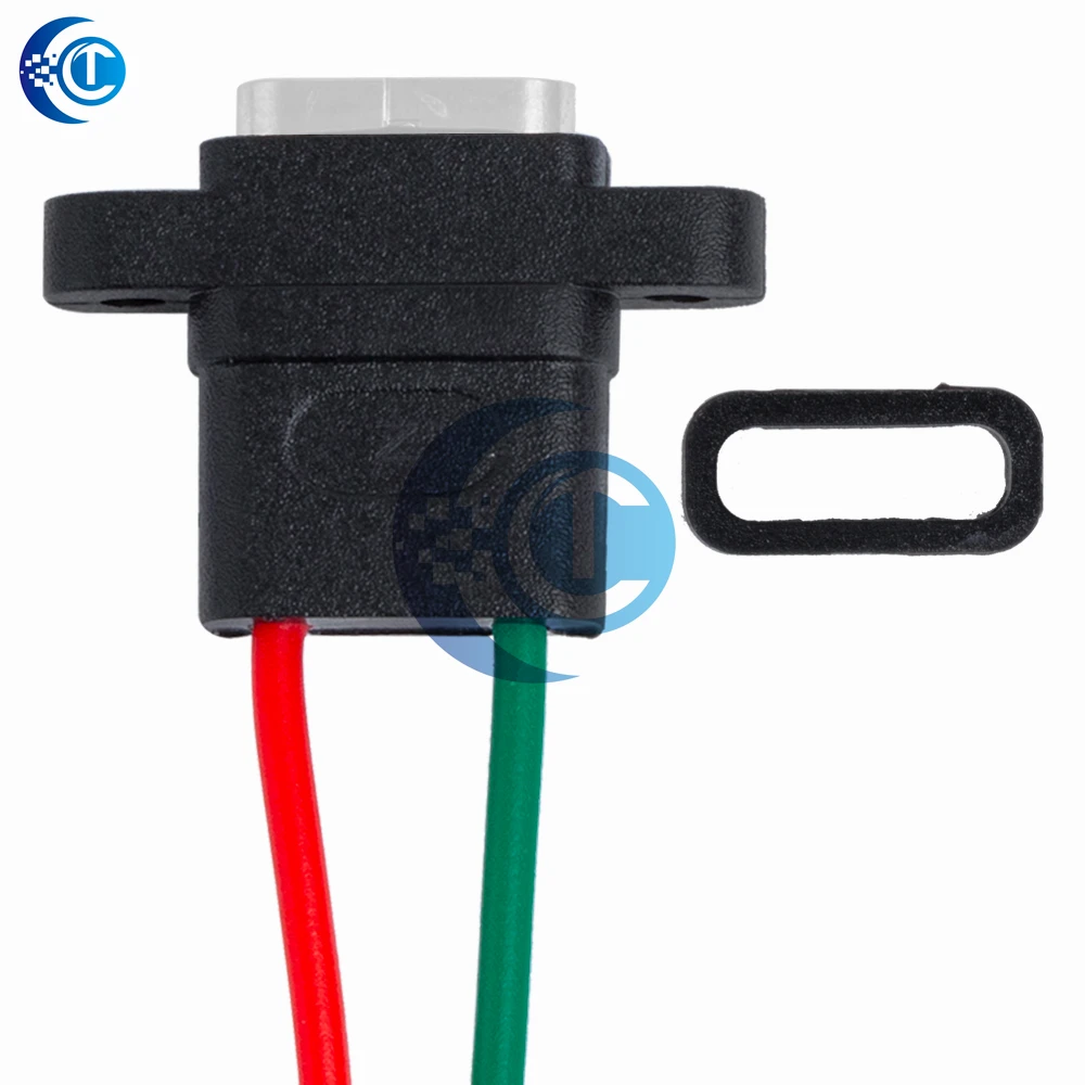 2‑Pin IP Waterproof Type‑C Female Connector Cable Injection Molded W‑Shaped Sealing Plug