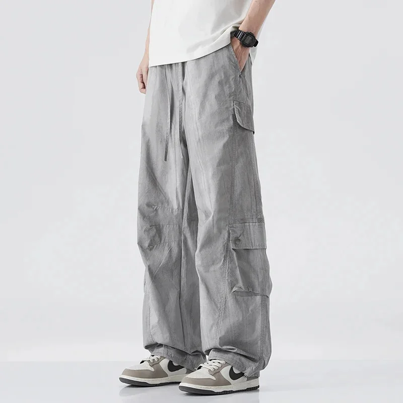 กางเกงสกปรกแฟชั่นแบรนด์หลวมขาตรงกว้างลําลองสินค้าญี่ปุ่นย้อนยุคหลายกระเป๋า