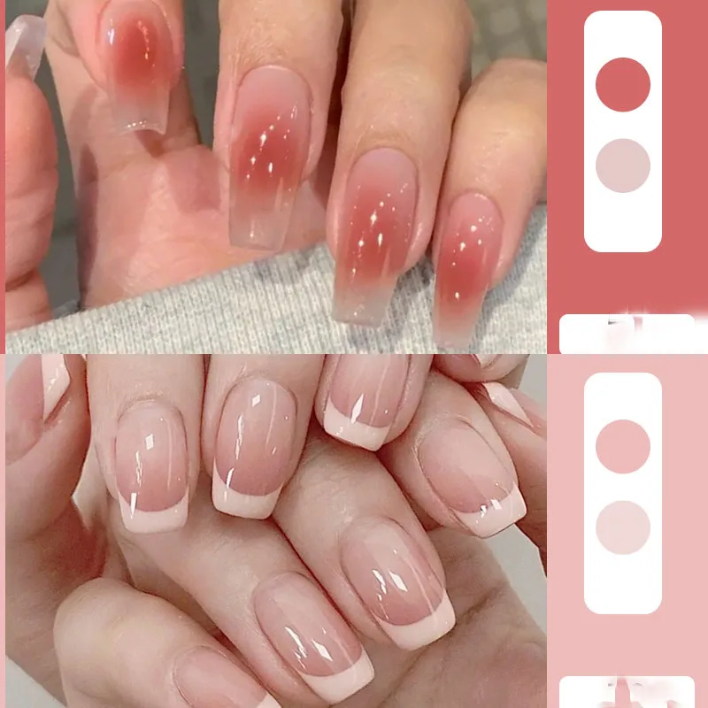 Mix 2 Sets Fake Nails Reusable Stick On Nails Press on Full Cover False Nail Tips with Jelly Stickers Makeup Accessories