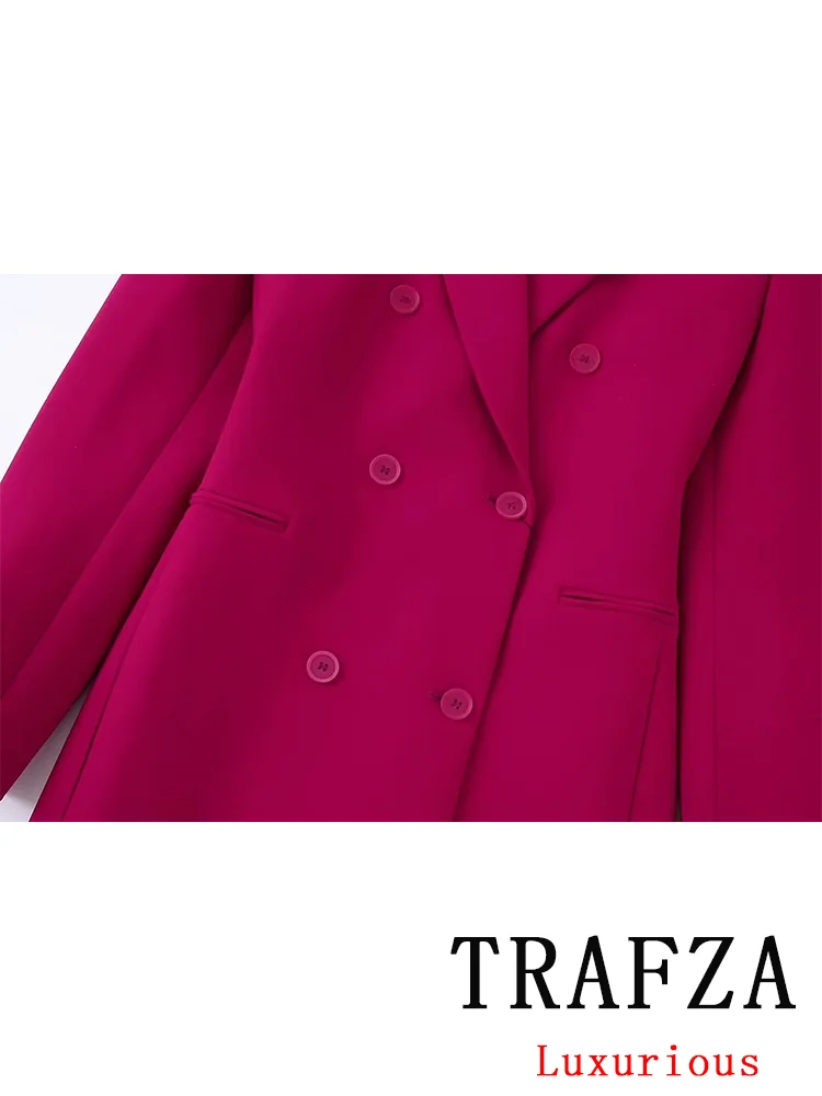 TRAFZA Vintage Casual Chic Women Blazer Solid Double Breasted Long Sleeve Blazer New Fashion 2024 Autumn Office Lady Blazers