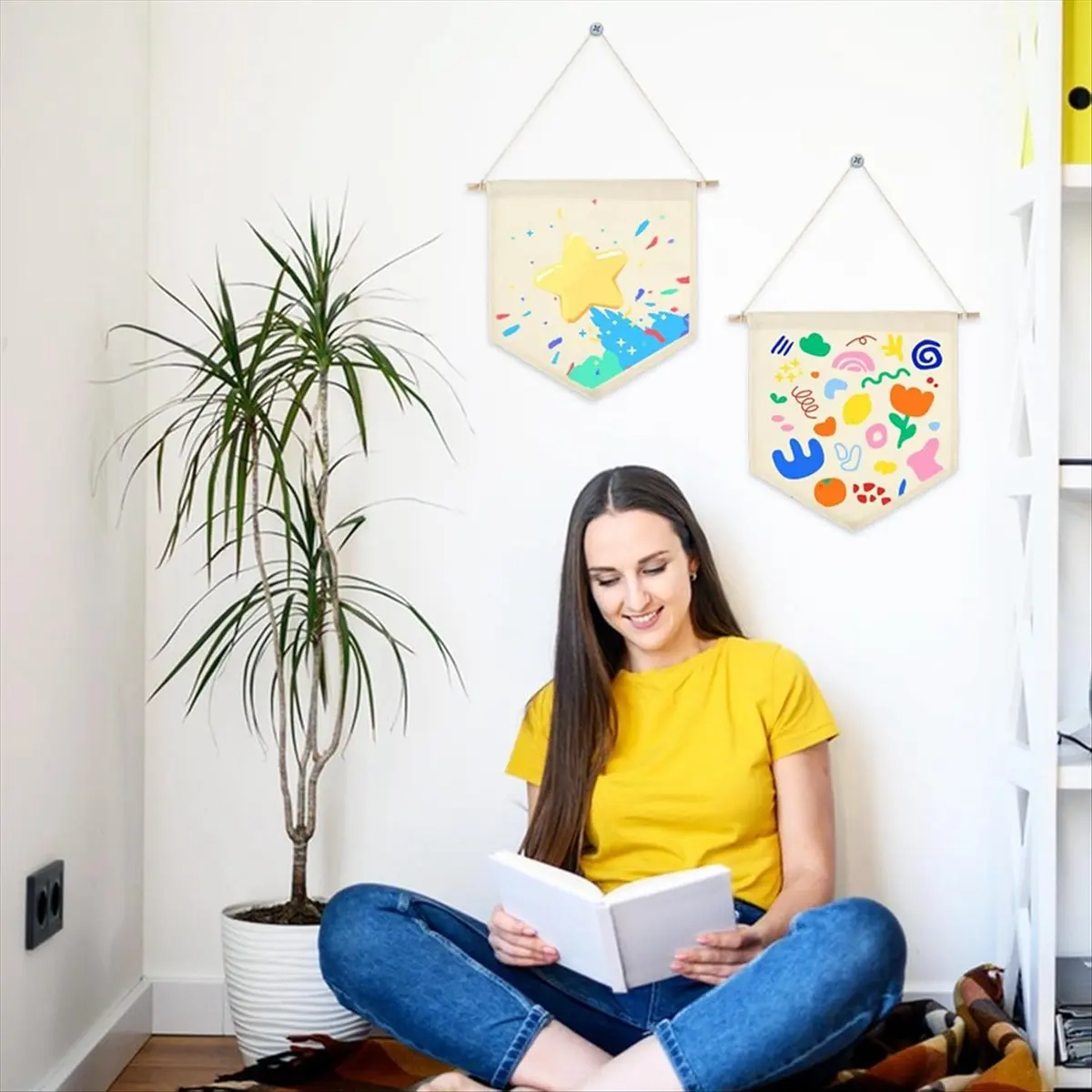 

6 шт., пустой холщовый баннер, холщовые баннеры с деревянным дюбелем, эмалированная булавка, настенный держатель для баннера для эмалированных булавок