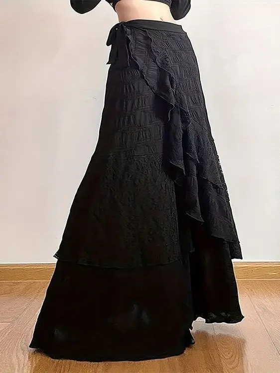 

Ele кружевная юбка женская летняя уникальный дизайн трапециевидной формы с высокой талией тонкая длинная дышащая приятная для кожи полиэфирное волокно